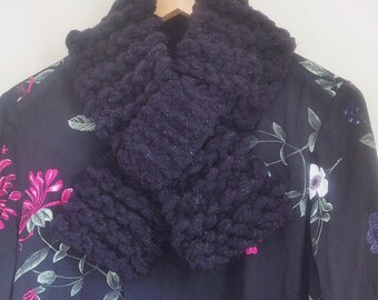Knitted chenille black neckwarmer Womens black collar Womens black scarf Womens black cowl Knitted black cowl Knit black collar 201