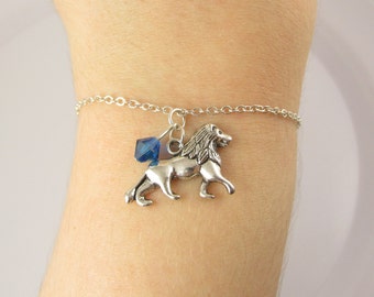 Lion Bracelet- choose a birthstone, Lion Jewelry, Lion Gifts, Lion Charm Bracelet, Lion Birthstone, Lion Charm, Animal Bracelet, Lion