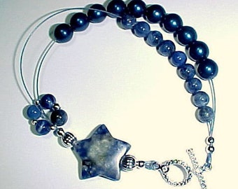 Row Counter Bracelet - Stardust and Denim With Sodalite Gemstones - Item No. 604