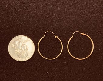 14 Karat Gold Hoop Earrings with Hinge Loop 0.95 inch 24mm amost