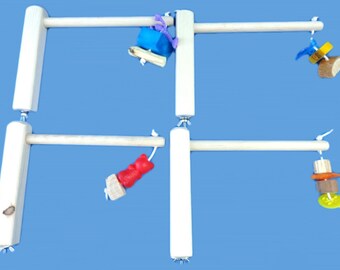 4 cage top bird perches or play perches with chew toys-4, HAND MADE
