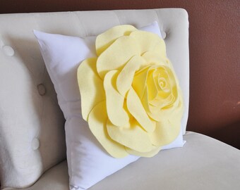 Throw Pillow Light Yellow Rose on White Pillow 14x14