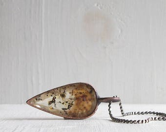 Quartz Necklace Dendrite Stone Copper Jewelry Crystal Gemstone Agate Stone Pendant Artisan Handmade