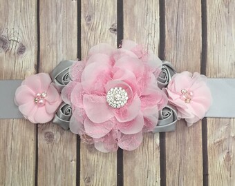 Pink and grey maternity sash, maternity sash, baby shower sash, pink maternity sash, grey maternity sash