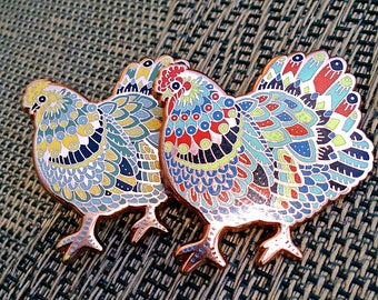 Ornate Chicken Pins in Rose Gold