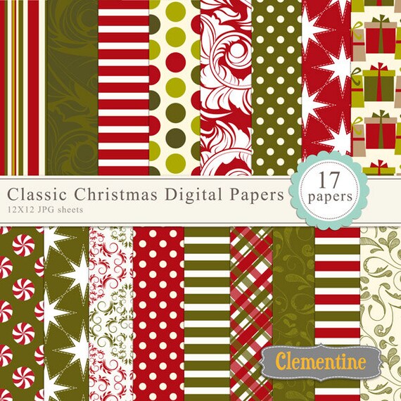 Classic Christmas scrapbook paper 12x12 digital scrapbooking