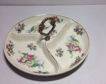 Small Three Section Floral Serving Platter- Vintage Made in Japan