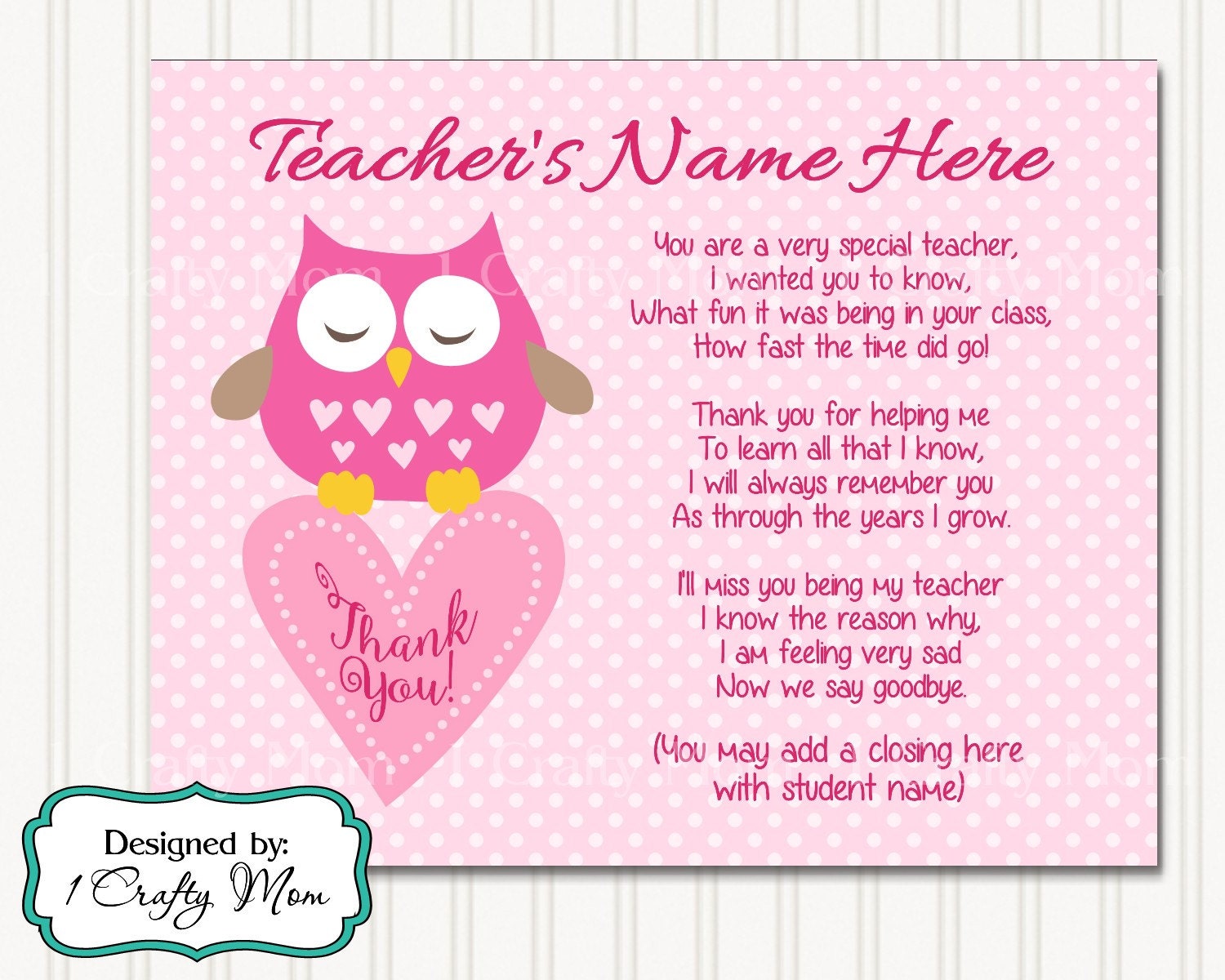 Teacher Appreciation Poem 2: 8x10 11x14 Printable Art Digital