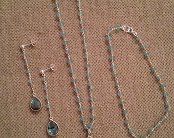 Apatite labradorite silver dangle set