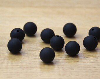 Black 15mm Round Silicone beads, 10 pack