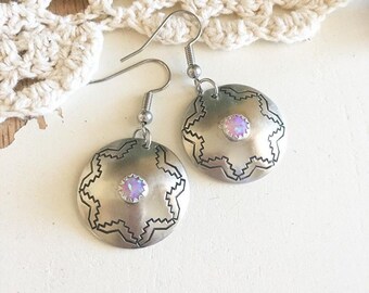 Hand Stamped Pink Opal Earrings