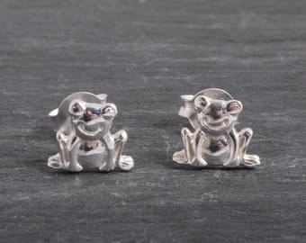 Sterling Silver Frog Earrings Ear Studs handmade