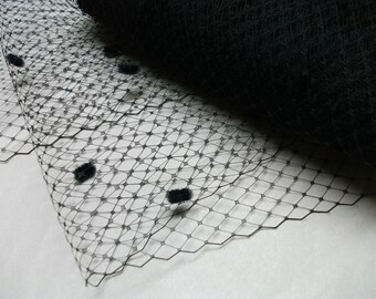 Weekly Promos -- 1 Yard 9 inches wide BLACK with Chenille Dots Russian/French Veiling
