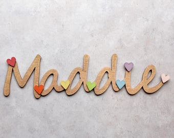Personalised Children's Gift - Children's Name Sign with Hearts - Door Sign - Baby Gift - Baby Shower - Kids Decor - Wooden Name Sign