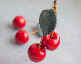 Cherry earrings Fruit earrings Earrings cherry Round cherry earrings Handmade Summer Earrings Cherry from polymer clay fruit jewelry Cherry