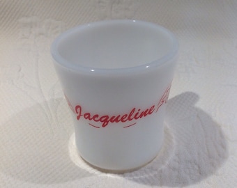 Cup Federal Glass milkglass with name "Jacqueline" / / custom