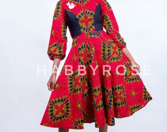 Kunbi African skater dress, African midi dress, African party dress, African dress, Ankara dress, African wax fabric, Midi dress