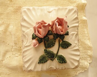 Trinket Box with lid Lefton Porcelain Box Applied Flowers