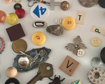90+ items, destashing, junk drawer, assemblage items, altered arts, found objects
