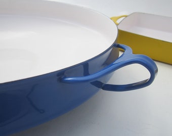 Dansk Kobenstyle Paella Pan, Blue Enamel by Jens Quistgaard, 13" IHQ France. 1960's Mid Century Modern Casserole