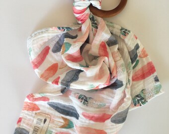 Organic Cotton Lovey with Maple Hardwood Teether