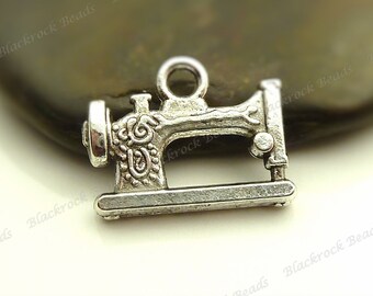 6 Sewing Machine Charms (Double Sided) 15x20mm Antique Silver Tone Metal - BC1