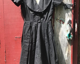 Vintage 1950's Black Cotton Tuxedo Swing Dress
