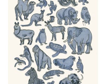 Nursery wall art - Zoo print - Animalia - 8.3" X 11.7" - 4 for 3 SALE