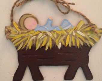 Baby Jesus in a Manger ornament, christmas ornament