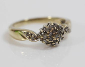 9ct Gold Engagement Ring Diamond Ladies Cluster Ring Size UK N 1/2 US 7 0.25ct Missing One Stone