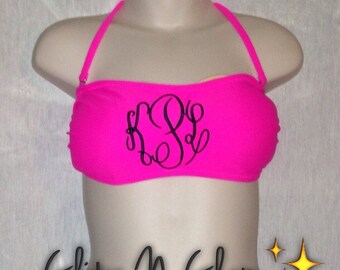 Monogrammed Bikini Top, Womens Bikini, Personalized Bikini, Swimsuit, Bathing Suit