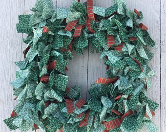 Festive Christmas Square Rag Wreath