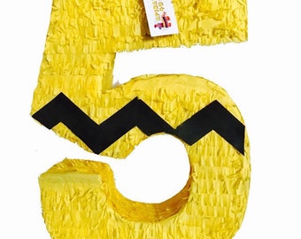 Large Yellow Number Five Pinata Charlie Inspired Fifth Birthday