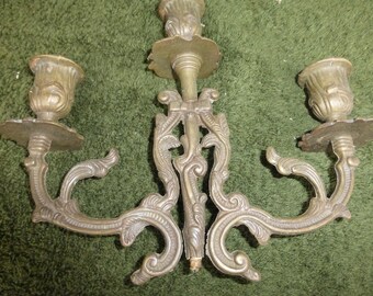 Vintage antique bronze brass 3 Cup candelabra part piece repurpose