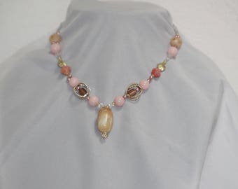Pink and Cream Beaded Necklace