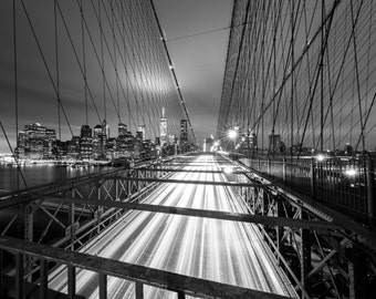 NYC - Brooklyn Bridge - New York City Photography - Brooklyn at Night - Lower Manhattan - Night in NYC - New York - Mounted Print