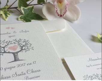 Handmade participations-pink heart tree with initials-watercolor/watercolor-Handmade romantics-hand made