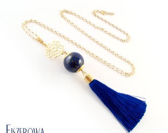 Boho lapis-lazuli - necklace with tassel pedant