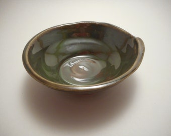 Small Dark Green Stoneware Ceramic Bowl, Handmade Pottery, Hand Thrown, Hand Painted, Kitchenware, Home Decor (B0029)