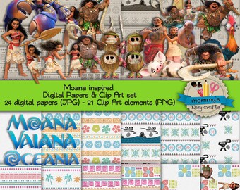 Digital Scrabooking kit Moana Vaiana Oceania Digital papers Clip Arts Maui Digital Download