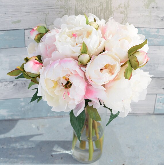 Silk Blush Pink Cream Peonies Arrangement Centerpiece Large