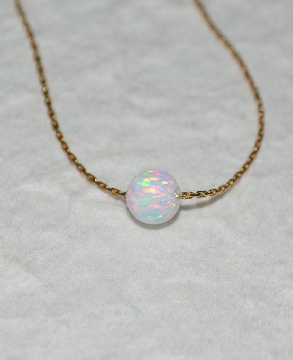 Opal Necklace, Tiny Dot Necklace, Small Opal Ball Gold Necklace, white opal charm, simple dainty circle opal bead necklace, opal jewelry