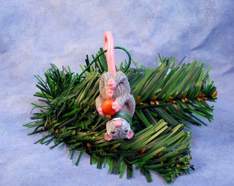 Xmas Opossum and Red Ball Ornament - Handmade Christmas Decoration