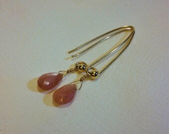Peach Moonstone Earrings, Gold Peach Moonstone Earrings