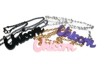 Unicorn Necklace, Cute Kawaii, Choose Black, Purple or Pink Laser Cut Pendant,