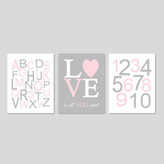 Pink Gray Nursery Wall Art Prints Or Canvas Girl Nursery Decor