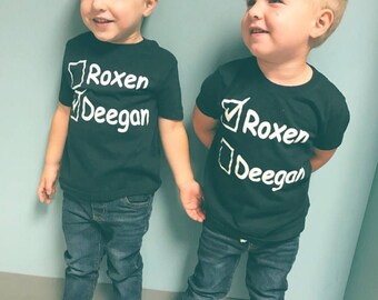 Twin shirts, identical twins, twins, baby shower gift.