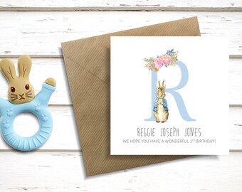 pink/blue PERSONALISED new baby card 2 year old card HAPPY 1st Birthday Card Baby card Peter Rabbit Card Birthday Card 1 first birthday boy
