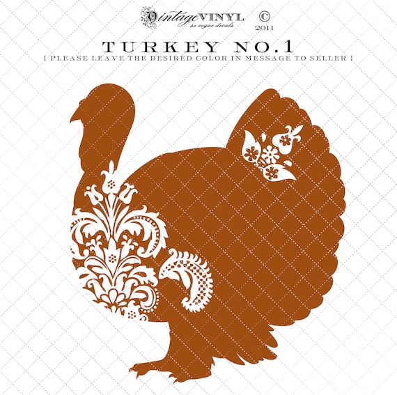 Items Similar To Damask Thanksgiving Turkey Vinyl Decal 35 Colors On Etsy