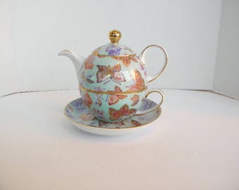 Personal Porcelain Butterfly Gold Gilt Tea Pot Teapot